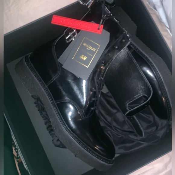 BALMAIN x H&M Black Patent Leather Combat Boots - Size 11.5 - NWT - Picture 5 of 5
